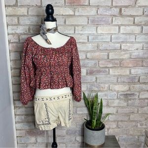 NWT Zara Floral Balloon Sleeve Crop Top